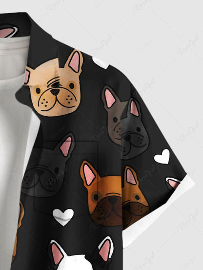 Plus Size Cute Dog Heart Print Button Pocket Shirt For Men