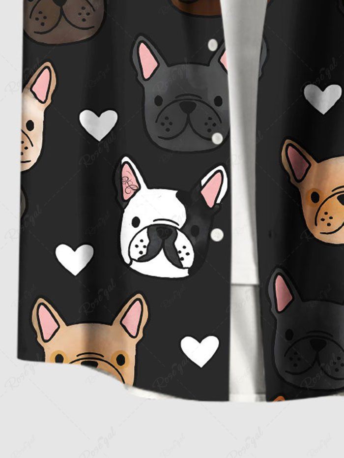 Plus Size Cute Dog Heart Print Button Pocket Shirt For Men