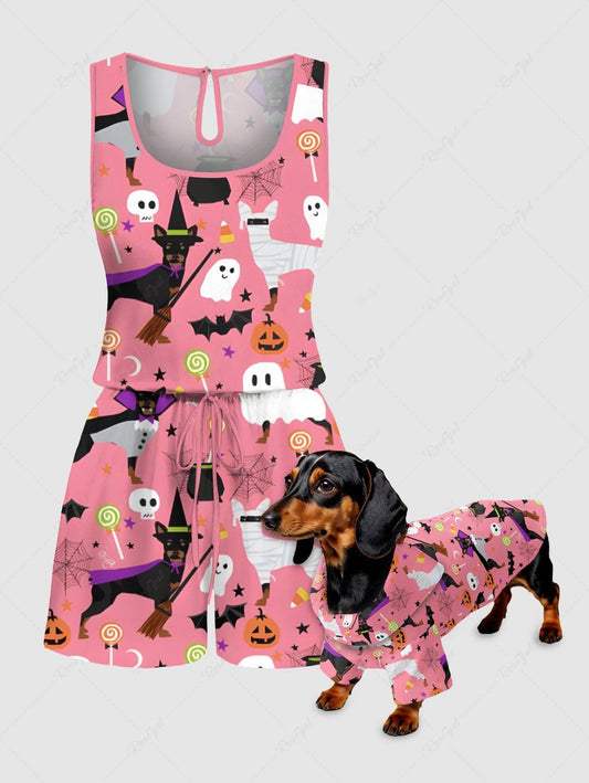 Puppy Bat Pumpkin Ghost Spider Web Printed Halloween Shirt Romper Dog And Owner Matching Outfits