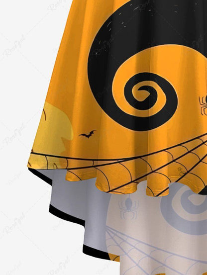 Plus Size Dog Spiral Tree Spider Print Halloween High Low Asymmetric Cami Dress