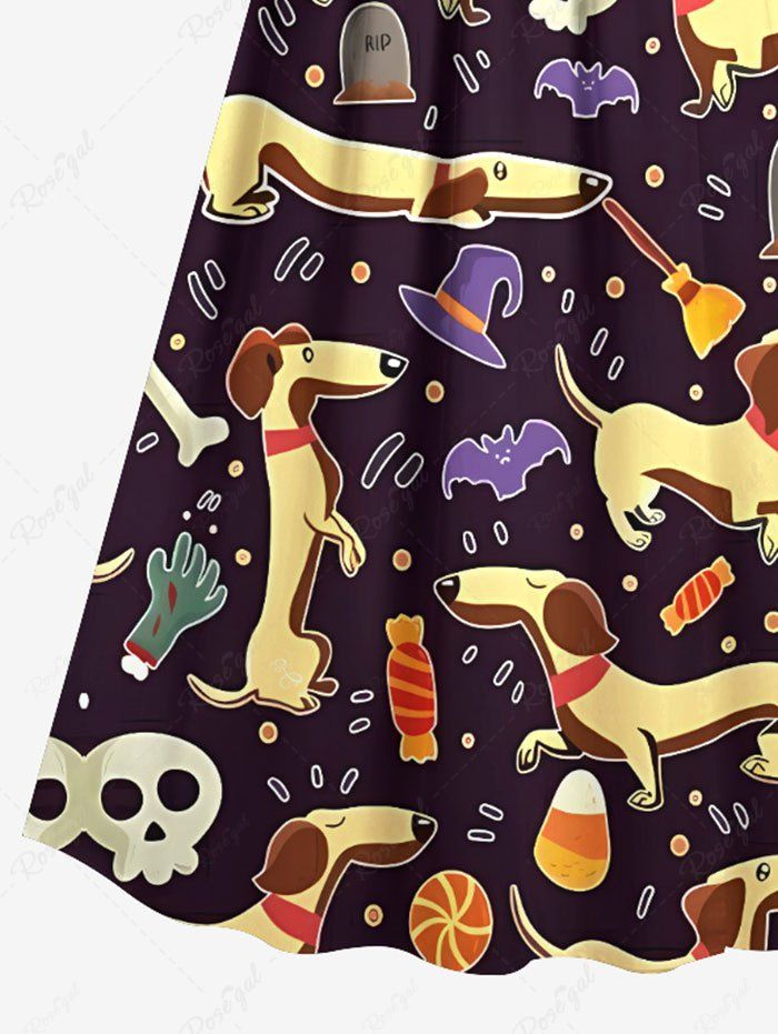 Plus Size Dog Skull Pumpkin Bat Candy Print Halloween Surplice A Line Cami Dress
