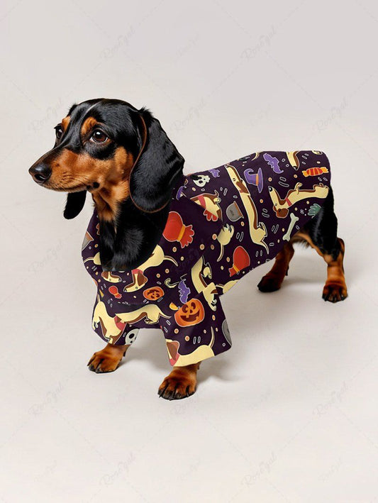 Pet's Dog Skull Pumpkin Bat Candy Print Halloween Button Shirt