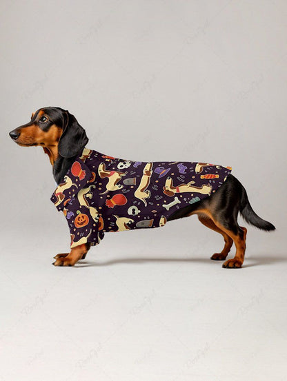 Puppy Skull Pumpkin Bat Candy Printed Halloween Shirt Dress Dog And Owner Matching Outfits