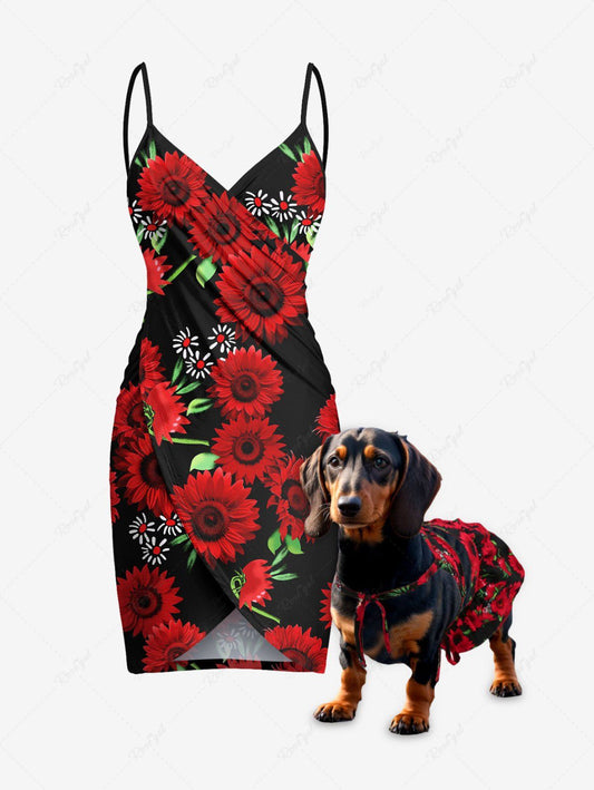 Daisy Flower Printed Hawaii Bikini Set Beach Cover Up Dog And Owner Matching Outfits
