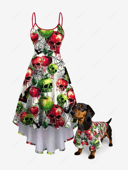 Halloween Apples Skulls Spider Web Bat Print T-shirt and Dress Dog and Owner Matching Outfits