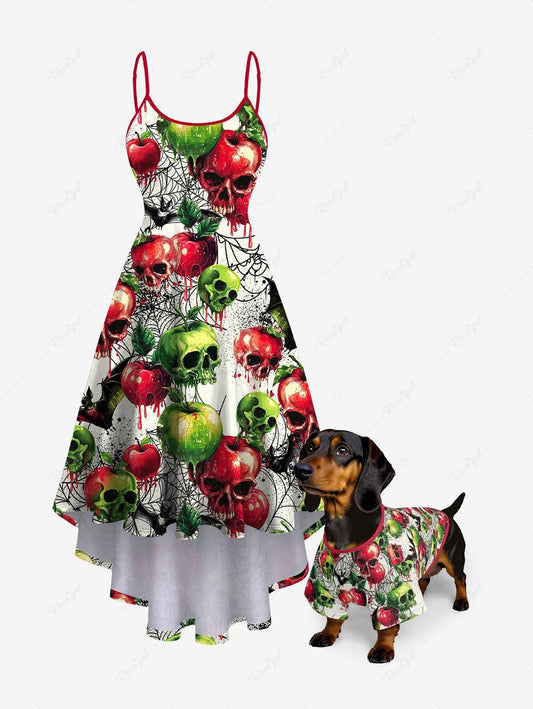 Halloween Apples Skulls Spider Web Bat Print T-shirt and Dress Dog and Owner Matching Outfits