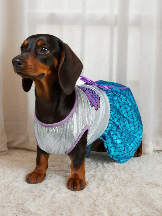 Pet's Shell Mermaid Print Bowknot Costume Dress