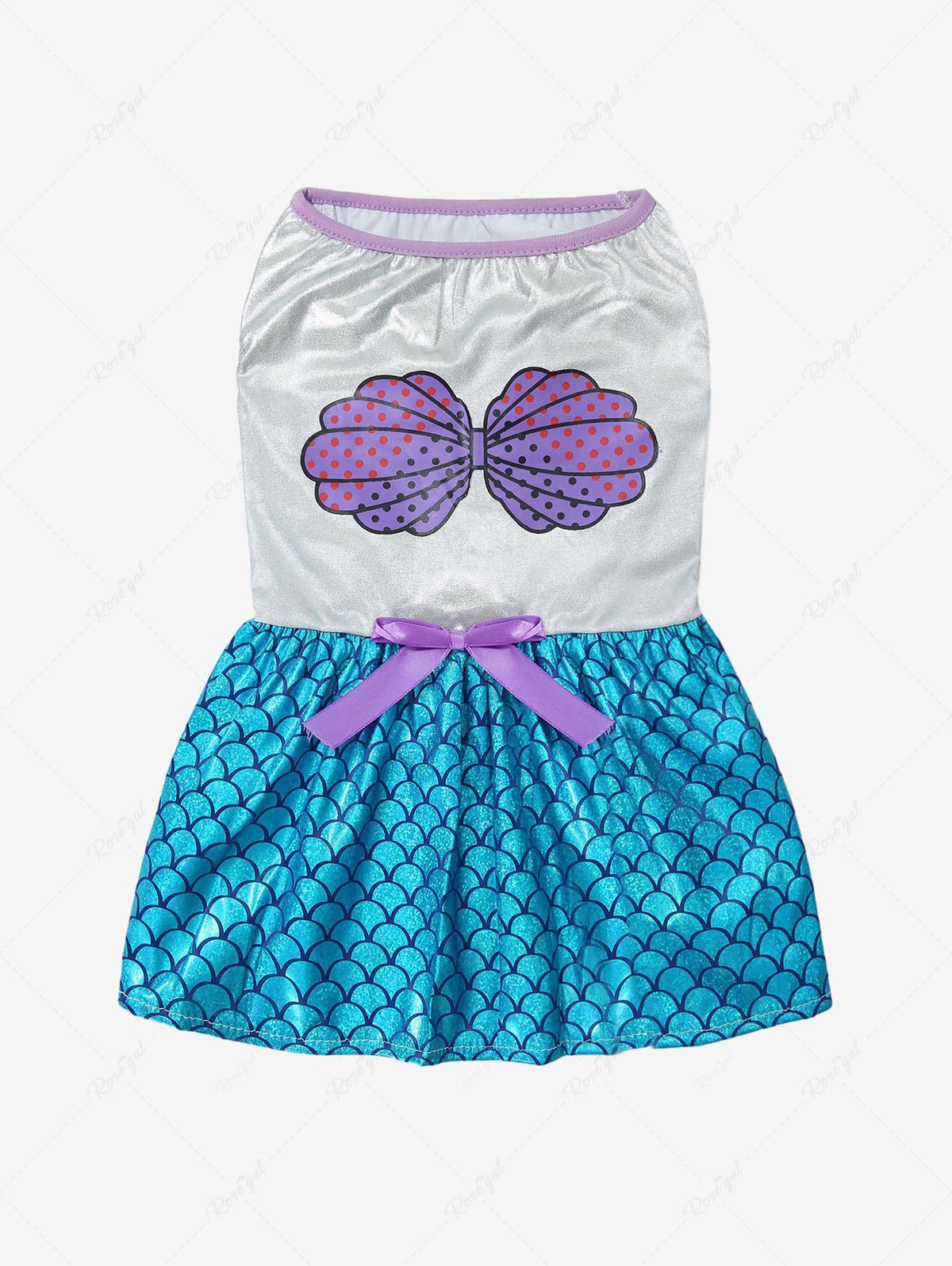 Pet's Shell Mermaid Print Bowknot Costume Dress