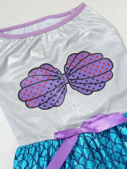 Pet's Shell Mermaid Print Bowknot Costume Dress