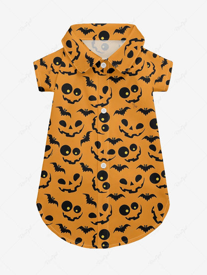 Pet's Bat Pumpkin Ghost Face Print Halloween Button Shirt