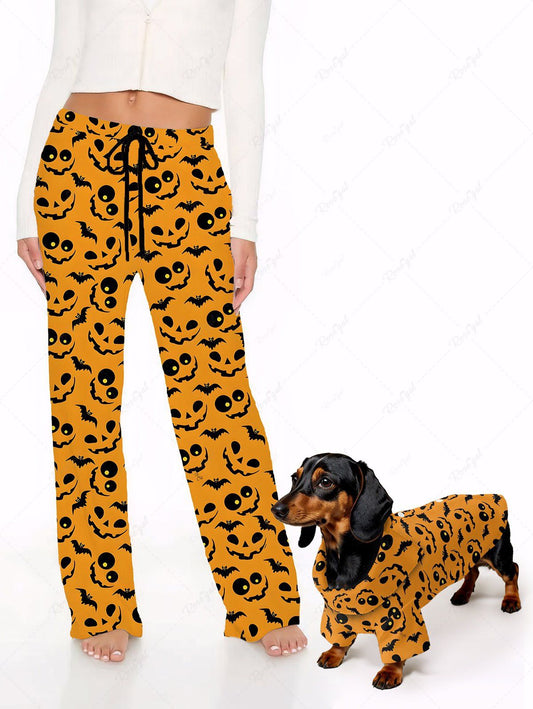 Bat Pumpkin Ghost Face Printed Halloween Shirt Pants Dog And Owner Matching Outfits