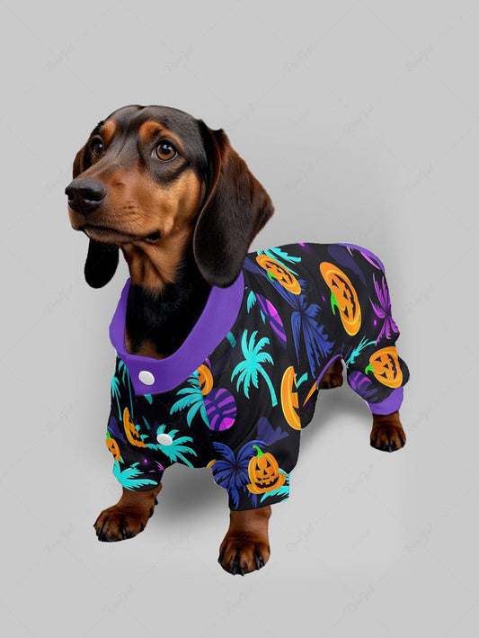 Pet's Halloween Pumpkin Topical Leaf Print Pajama