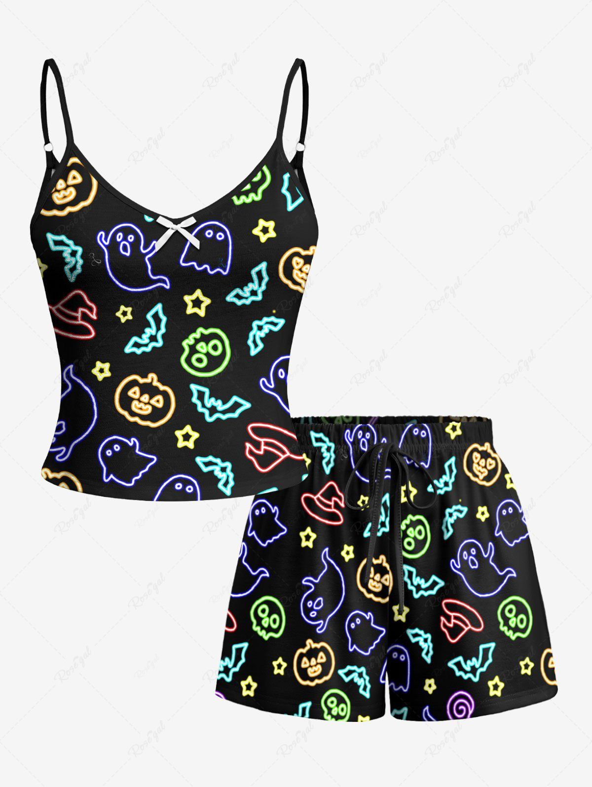 Glitter Ghost Bat Pumpkin Star Printed Halloween Tank Top Pajama Set Dog And Owner Matching Outfits