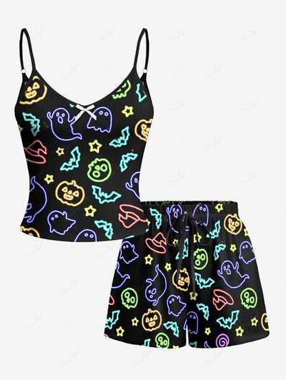 Glitter Ghost Bat Pumpkin Star Printed Halloween Tank Top Pajama Set Dog And Owner Matching Outfits