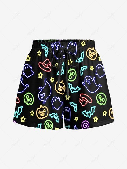 Glitter Ghost Bat Pumpkin Star Print Halloween Bowknot Cami Top and Drawstring Shorts Pajama Set