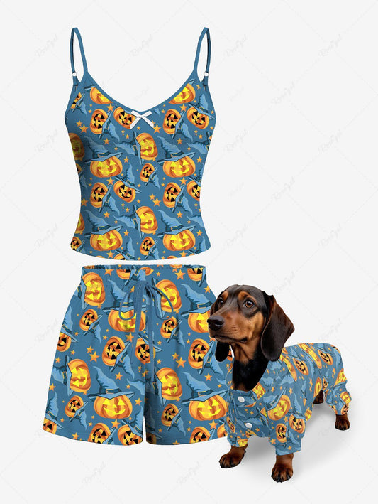 Halloween Pumpkin Stars Printed Pajamas Dog and Owner Matching Outfits
