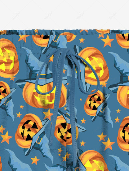 Halloween Pumpkin Stars Print Cami Top And Drawstring Boyshorts Pajama