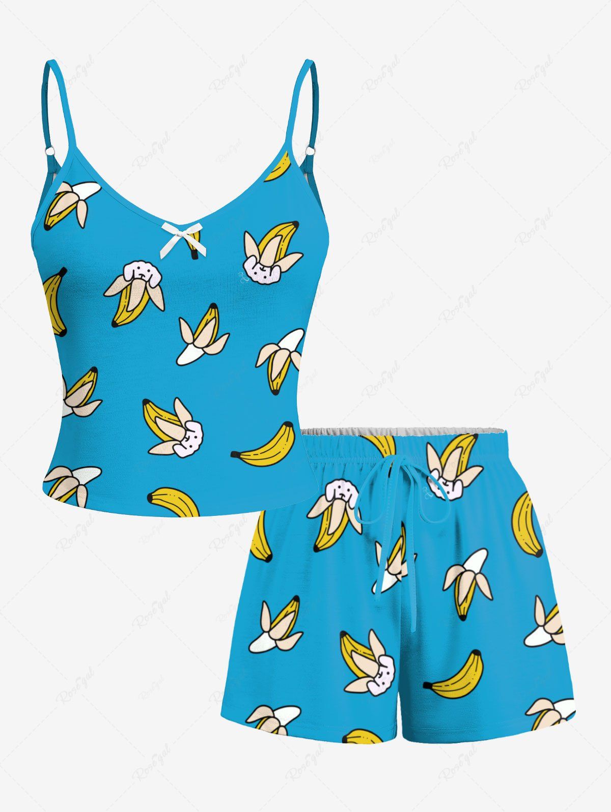 Puppy Banana Printed Tank Top Pajama Set Dog And Owner Matching Outfits