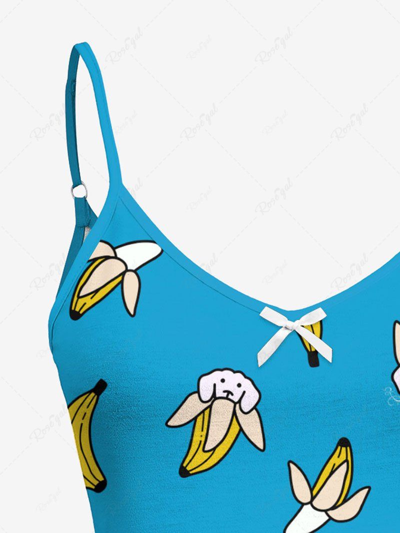 Cute Dog Banana Print Cami Top and Drawstring Shorts Pajama Set