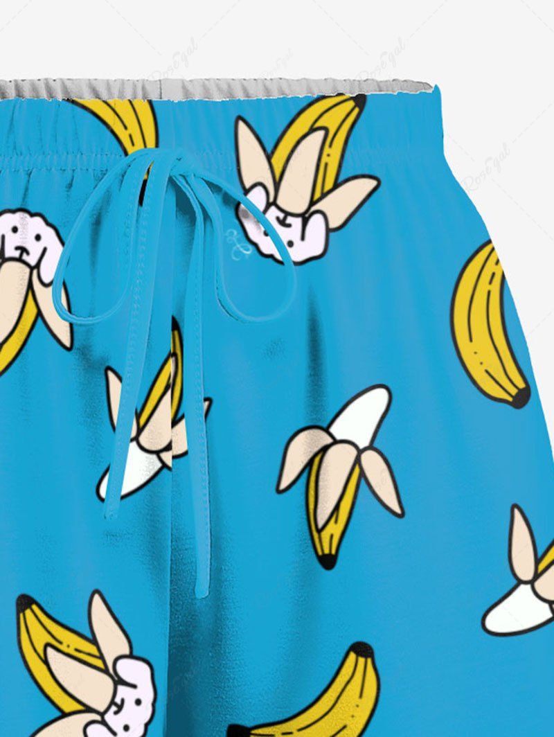 Cute Dog Banana Print Cami Top and Drawstring Shorts Pajama Set