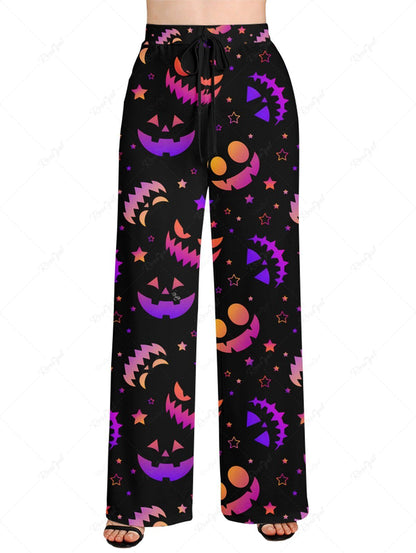Halloween Pumpkin Smile Face Stars Printed Pajama and Wide Leg Pants Dog and Owner Matching Outfits