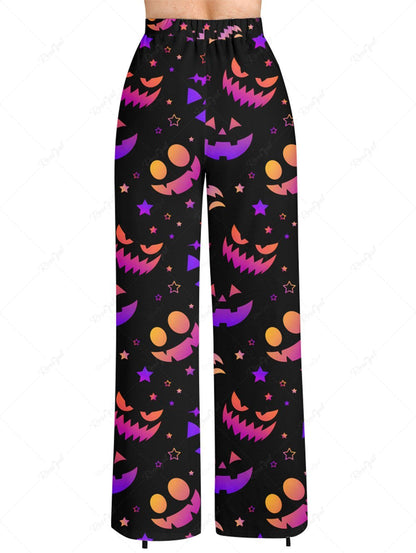 Halloween Pumpkin Smile Face Stars Printed Pajama and Wide Leg Pants Dog and Owner Matching Outfits