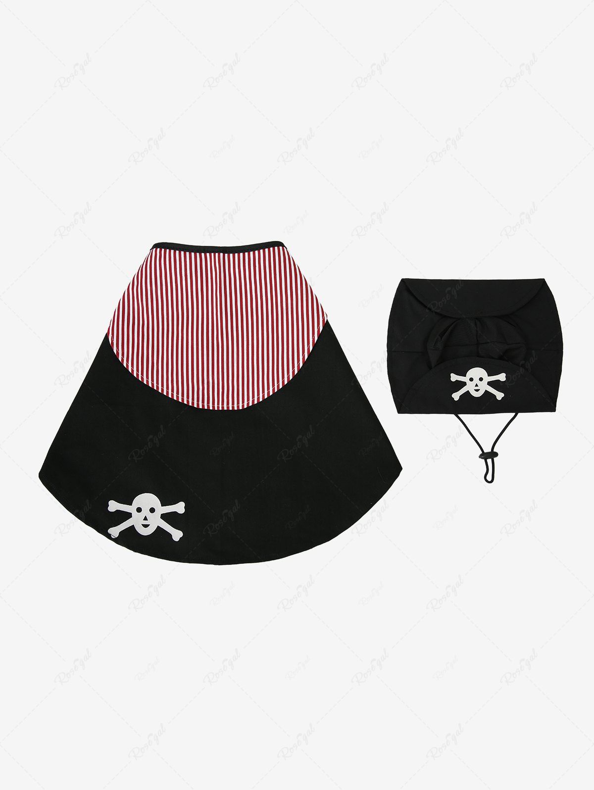 Pet's Halloween Pirate Costume Skull Stripes Print Cape Cloak With Hat