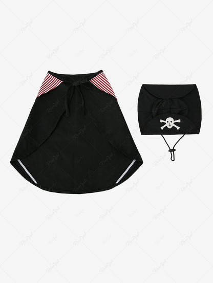 Pet's Halloween Pirate Costume Skull Stripes Print Cape Cloak With Hat