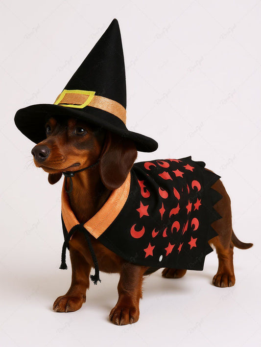 Pet's Halloween Costume Star Moon Print Wizard Cape Cloak With Hat