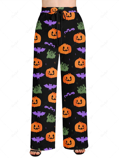 Halloween Pumpkin Ghost Bat Print Pajama and Wide Leg Pants Dog and Owner Matching Outfits