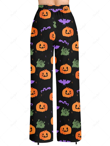 Halloween Pumpkin Ghost Bat Print Pajama and Wide Leg Pants Dog and Owner Matching Outfits