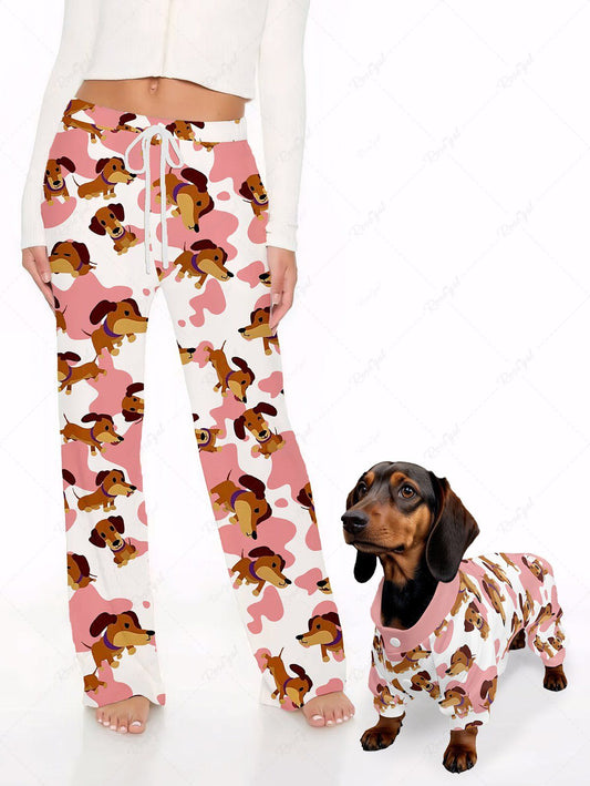 Cute Puppy Spotted Printed Pajama Pants Dog And Owner Matching Outfits