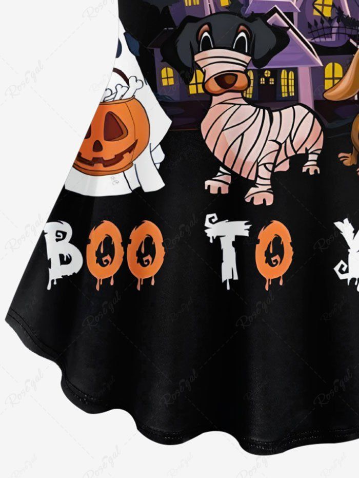 Plus Size Halloween Ghost Pumpkin Dog Moon Bat Print T-shirt