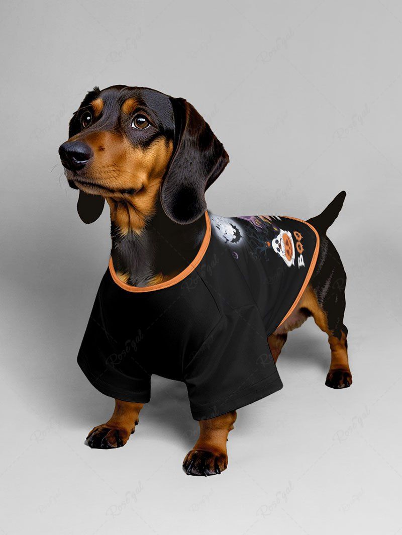 Halloween Ghost Pumpkin Puppy Moon Bat Printed T-shirt Dog And Owner Matching Outfits