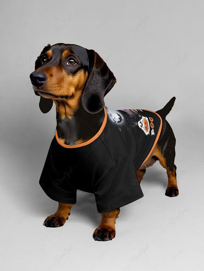 Halloween Ghost Pumpkin Puppy Moon Bat Printed T-shirt Dog And Owner Matching Outfits