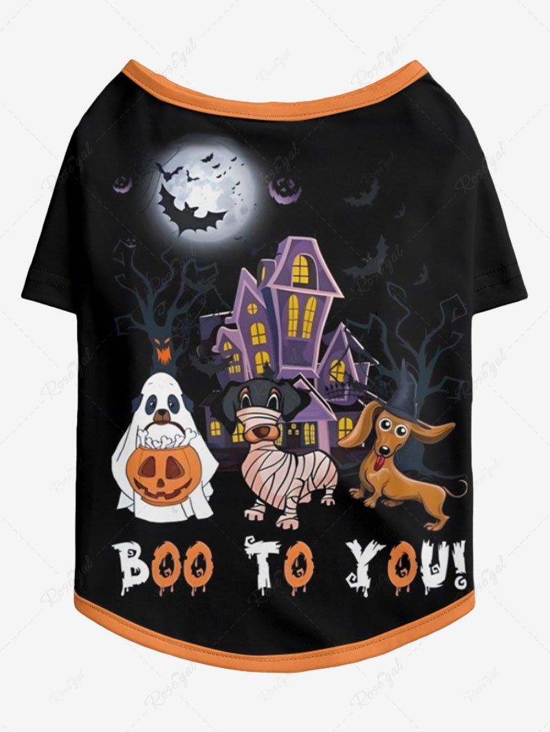 Halloween Ghost Pumpkin Puppy Moon Bat Printed T-shirt Dog And Owner Matching Outfits
