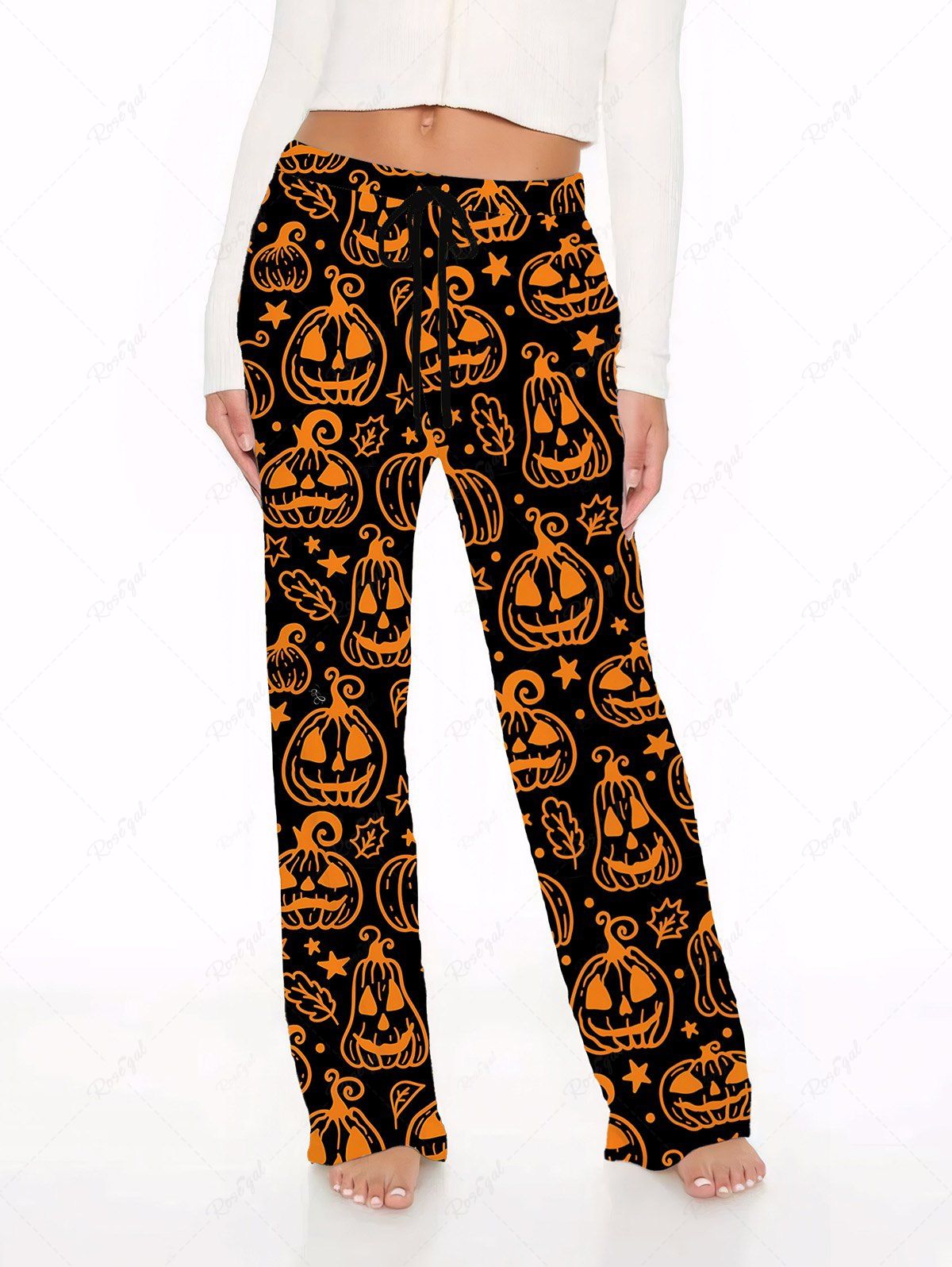 Halloween Pumpkin Stars Leaf Printed Pajama and Wide Leg Pants Dog and Owner Matching Outfits