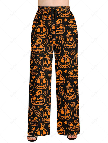 Halloween Pumpkin Stars Leaf Printed Pajama and Wide Leg Pants Dog and Owner Matching Outfits