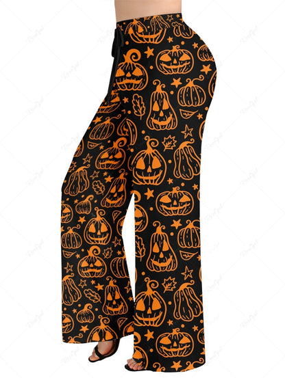 Halloween Pumpkin Stars Leaf Printed Pajama and Wide Leg Pants Dog and Owner Matching Outfits