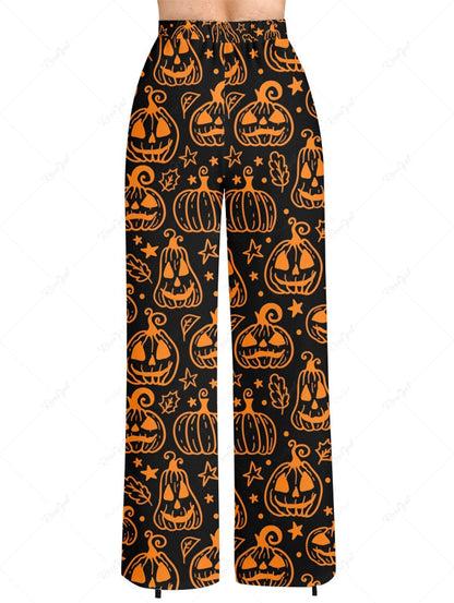 Halloween Pumpkin Stars Leaf Printed Pajama and Wide Leg Pants Dog and Owner Matching Outfits
