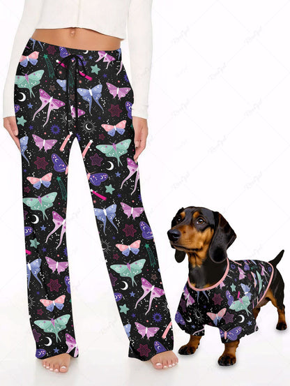 Colorful Butterfly Sun Moon Stars Galaxy Printed T-shirt Pants Dog And Owner Matching Outfits