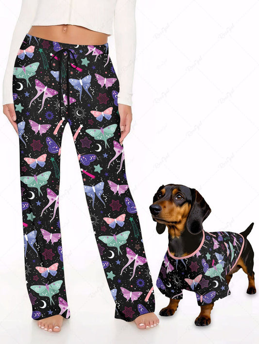 Colorful Butterfly Sun Moon Stars Galaxy Printed T-shirt Pants Dog And Owner Matching Outfits