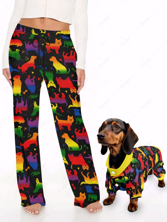 Colorful Ombre Puppy Printed Pajama Pants Dog And Owner Matching Outfits