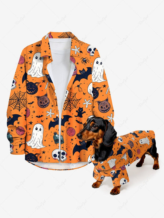 Halloween Pumpkin Skull Ghost Spider Web Print Shirts Dog and Owner Matching Outfits