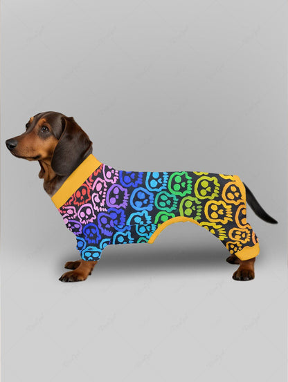 Colorful Ombre Skull Printed Halloween Pajama Dog And Owner Matching Outfits