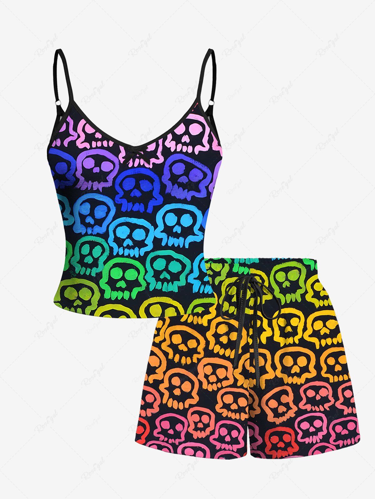 Colorful Ombre Skull Printed Halloween Pajama Dog And Owner Matching Outfits
