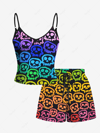 Colorful Ombre Skull Printed Halloween Pajama Dog And Owner Matching Outfits