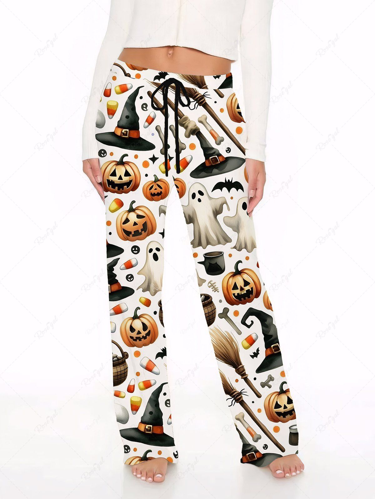Halloween Pumpkin Hat Ghost Print Pajama and Wide Leg Pants Dog and Owner Matching Outfits