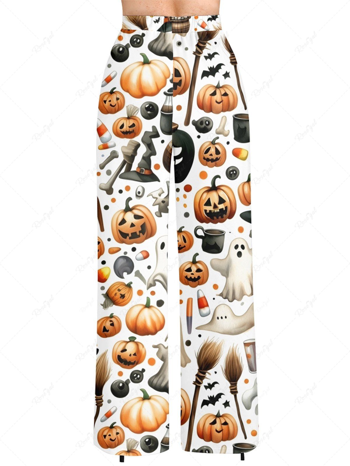 Halloween Pumpkin Hat Ghost Print Pajama and Wide Leg Pants Dog and Owner Matching Outfits