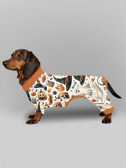 Pet's Halloween Pumpkin Hat Ghost Print Pajama